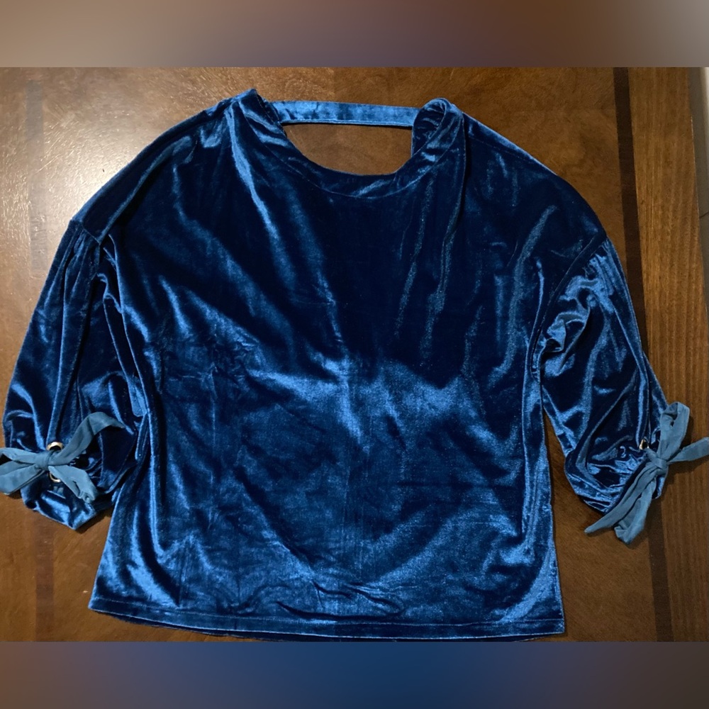 NWOT Ladies Size Medium Velzera Elegant Blue Velvet Women's Top